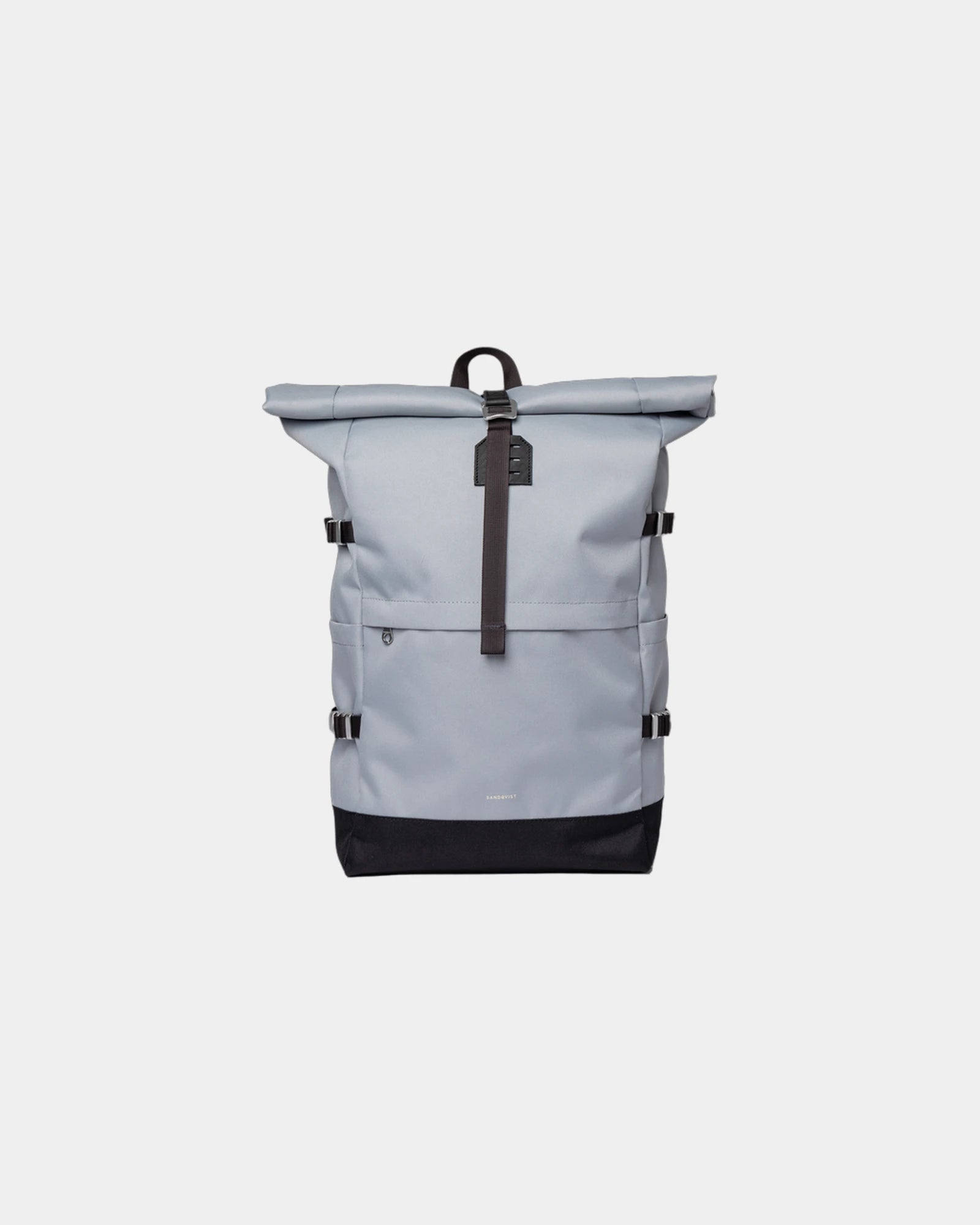 Sac à dos recyclé Sandqvist Icon Rolltop 26L à personnaliser - Ice Blue With Black Leather