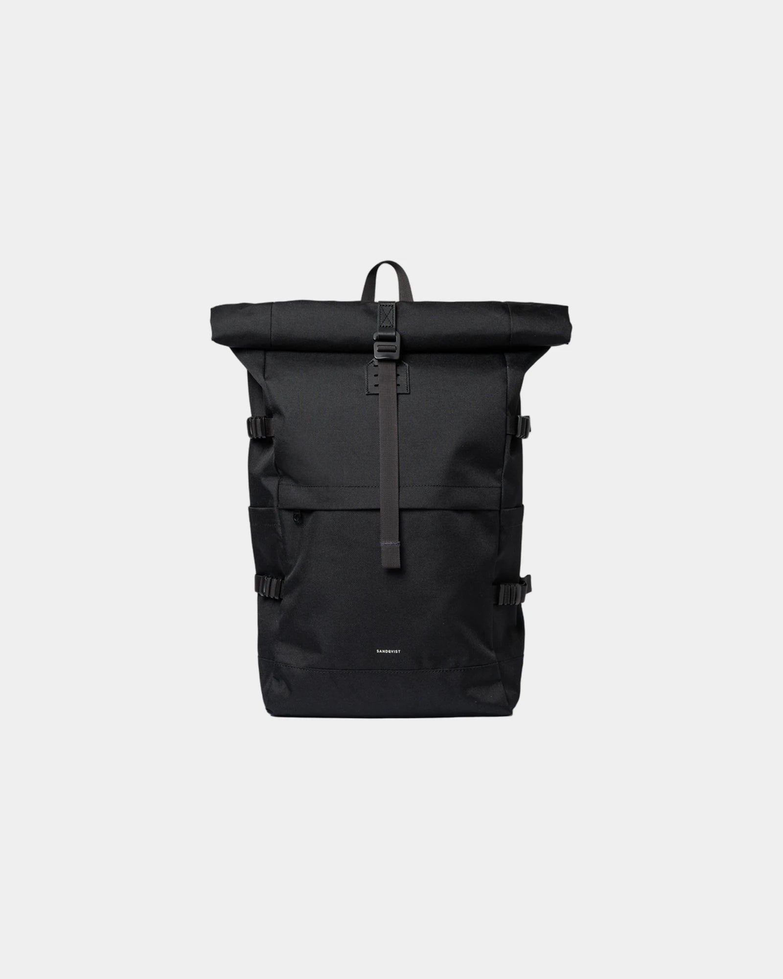 Sac à dos recyclé Sandqvist Icon Rolltop 26L à personnaliser - Black/ Black With Black Leather