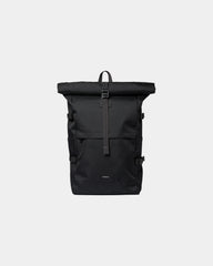Sac à dos recyclé Sandqvist Icon Rolltop 26L à personnaliser - Black/ Black With Black Leather