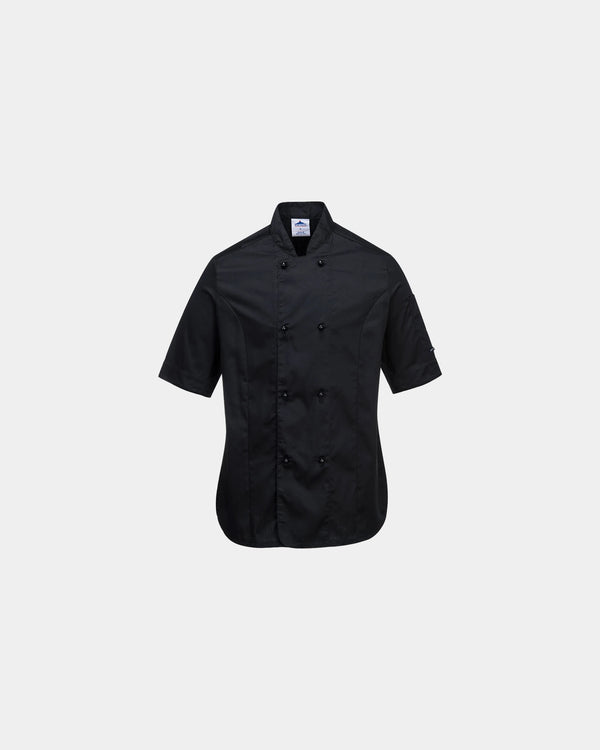 Veste Chef Femme Manches à personnaliser - Noir-Bleu Ciel