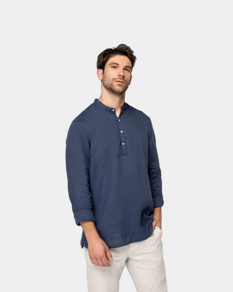 Chemise à col Mao délavée homme à personnaliser