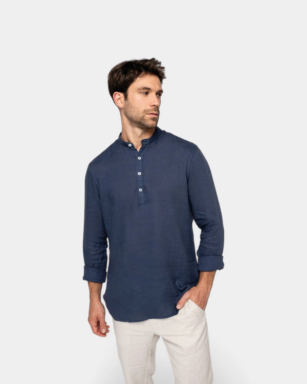 Chemise à col Mao délavée homme à personnaliser