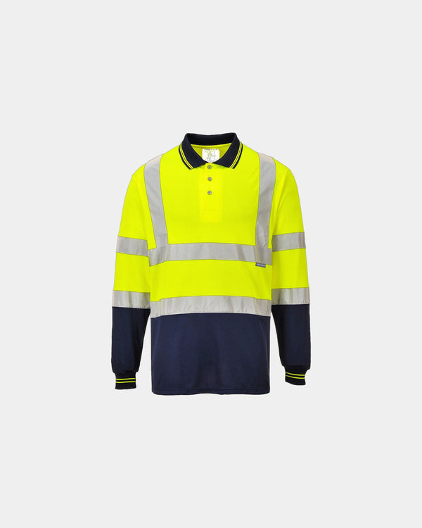 Polo bicolore manches longues à personnaliser - Jaune-Bleu Marine