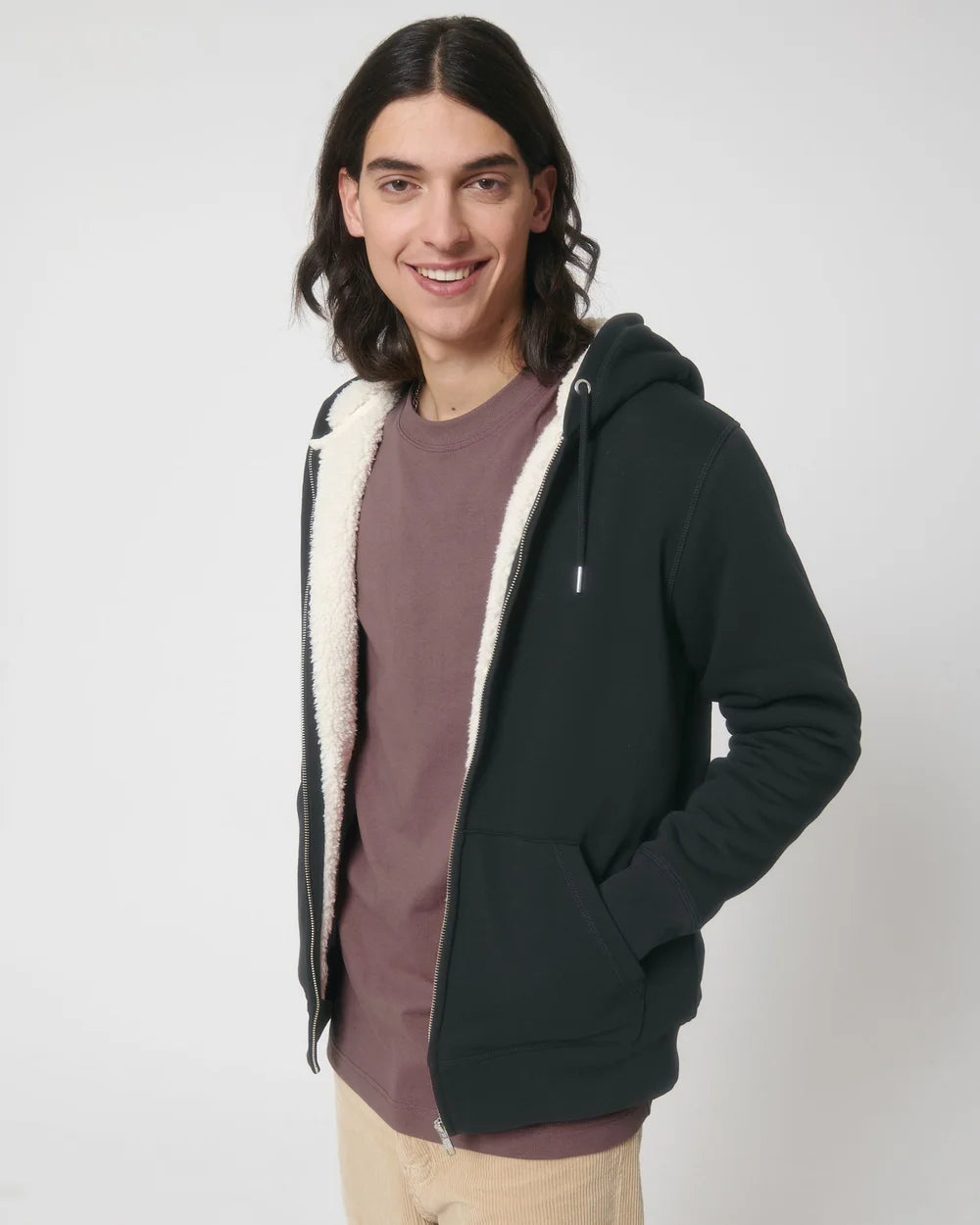 Sweat zippé à capuche doublé en sherpa à personnaliser