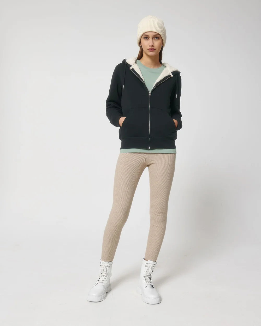 Sweat zippé à capuche doublé en sherpa à personnaliser