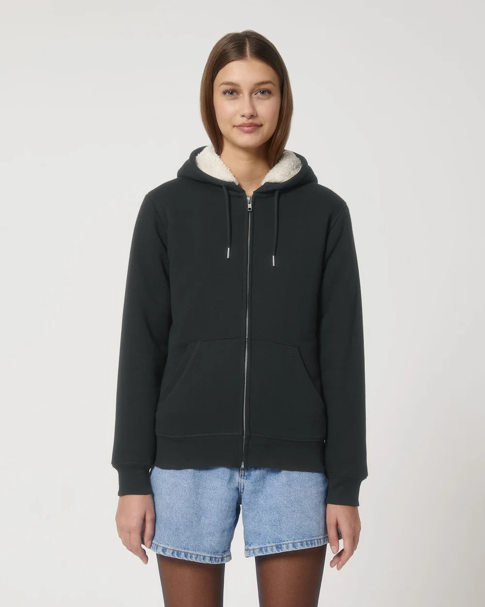 Sweat zippé à capuche doublé en sherpa à personnaliser